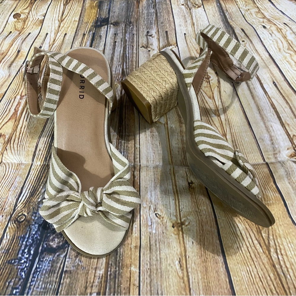 Torrid Striped Espadrille Sandals - Green and Cream